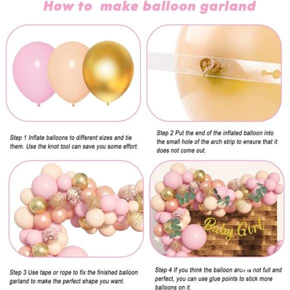 122Pcs Baby Shower Decorations for Girl Rose Gold Pink Balloons Arch Garland Kit - Picture 5 of 6